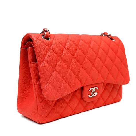 Chanel Salmon Brushed Caviar Jumbo Classic Flap Bag 